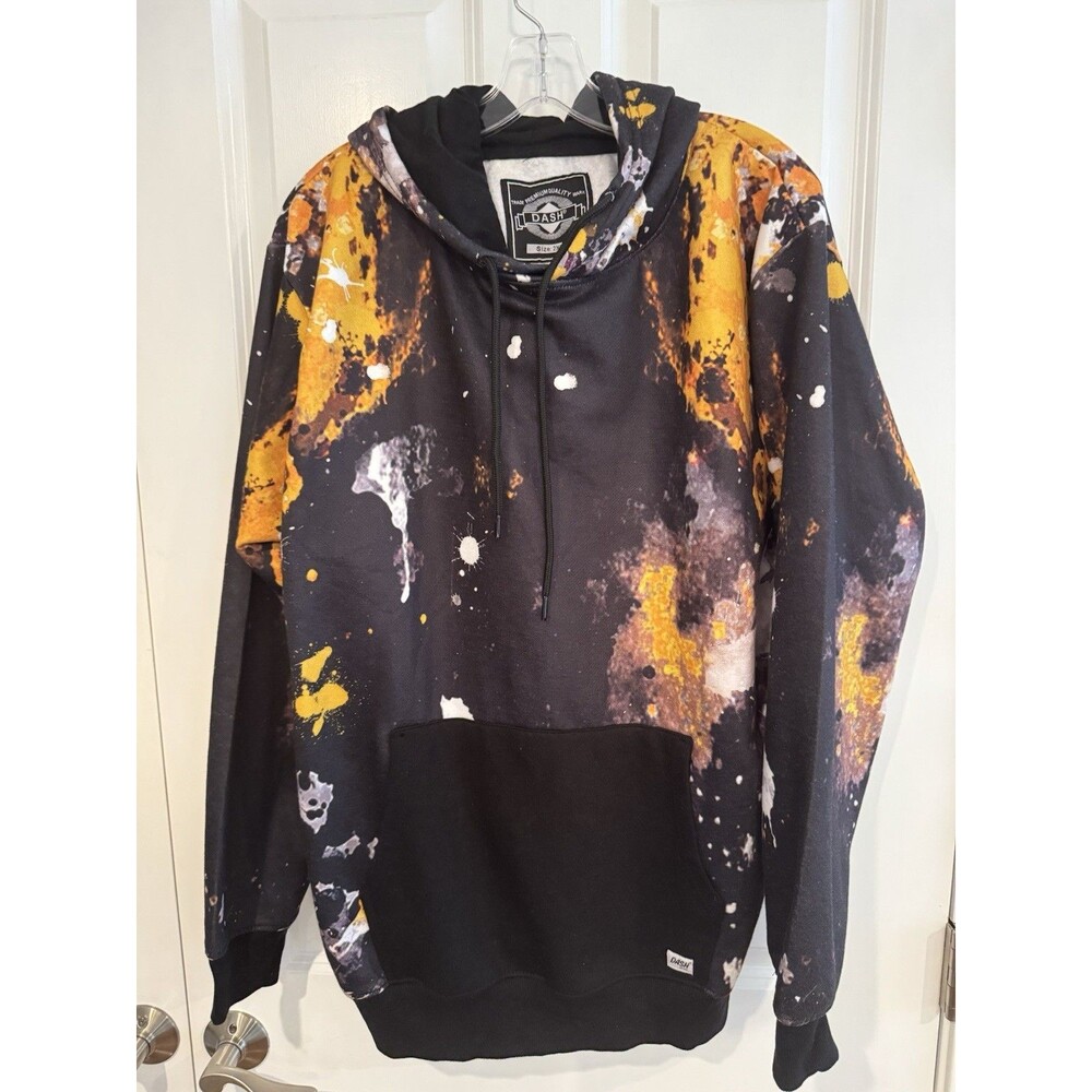 DASH Men’s Pullover Hoodie Graphic Print Drawstring w/ Pockets Black 2XL